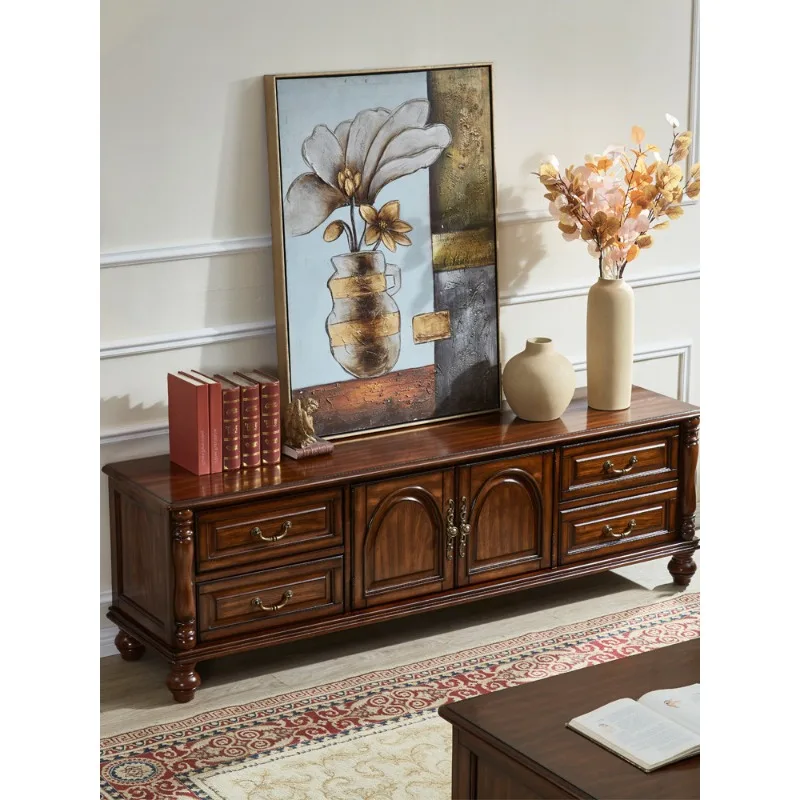 American French Solid Wood TV Stand & Coffee Table Set, Storage Cabinet for Living Room