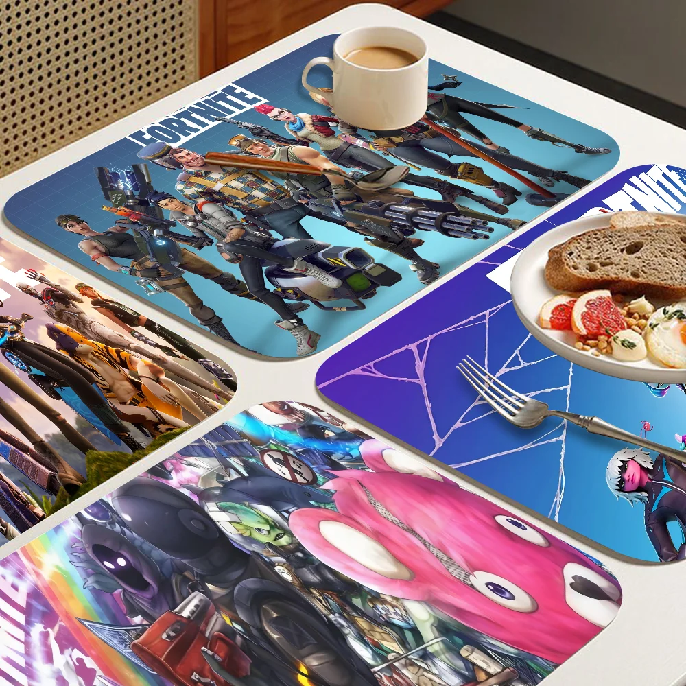 

F-Fortnite Deskmat Gaming Kitchen Tableware Dish Drying Mats Desk Drain Pad Heat Resistant Counter Top Mat Non-slip Placemat