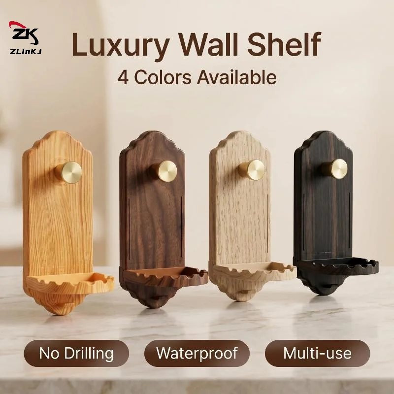 -Walnut Wood Self Adhesive Wall Hooks No Drilling Damage Free Hanger for Clothes Coat Towel Robe Ideal for Bathroom Bedroom