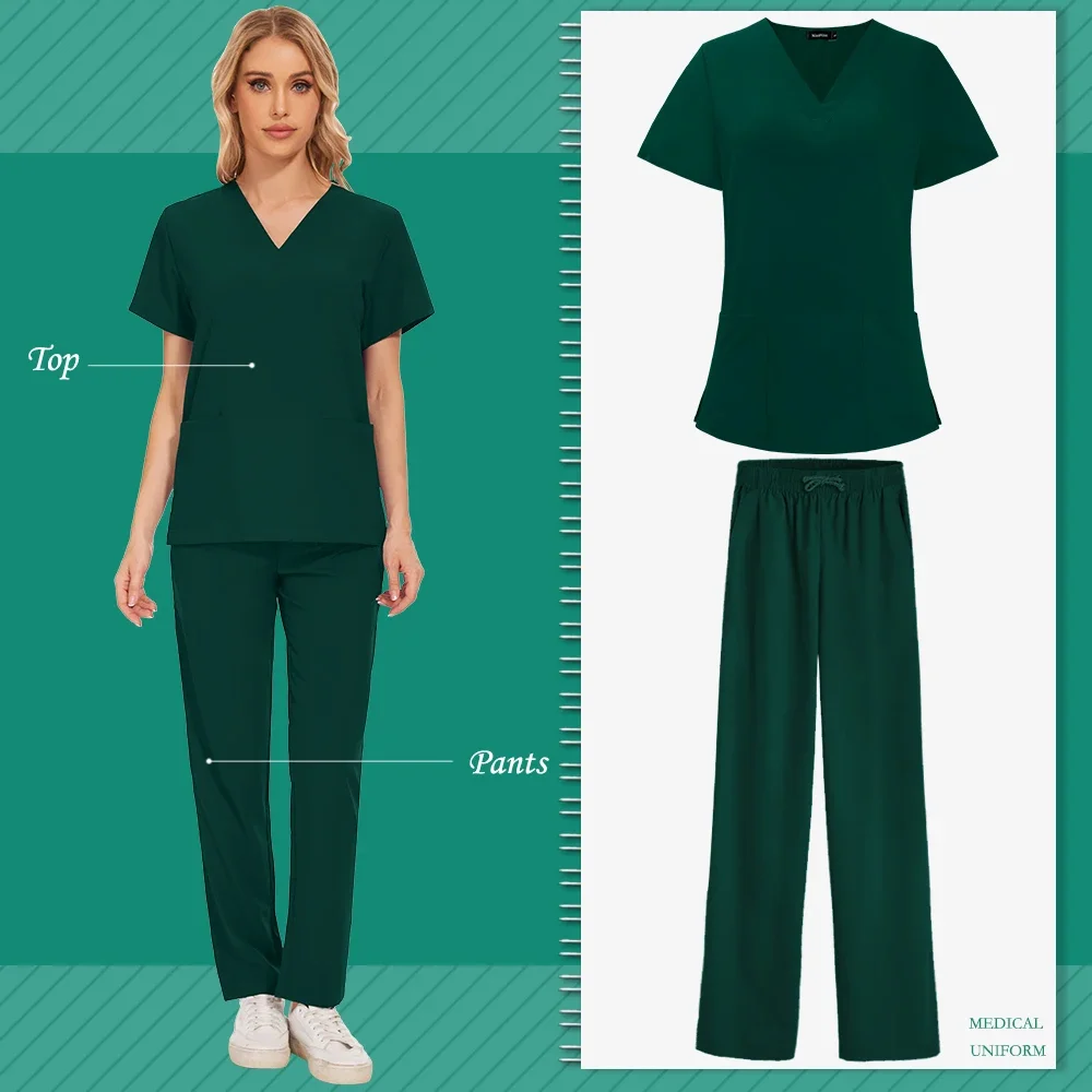 Aesthetic Uniforms Woman Beauty Manicurist Work Wear Hot Sales Scrubs Top Blouse Nursing Pants High-quality Scrub Suit Wholesale