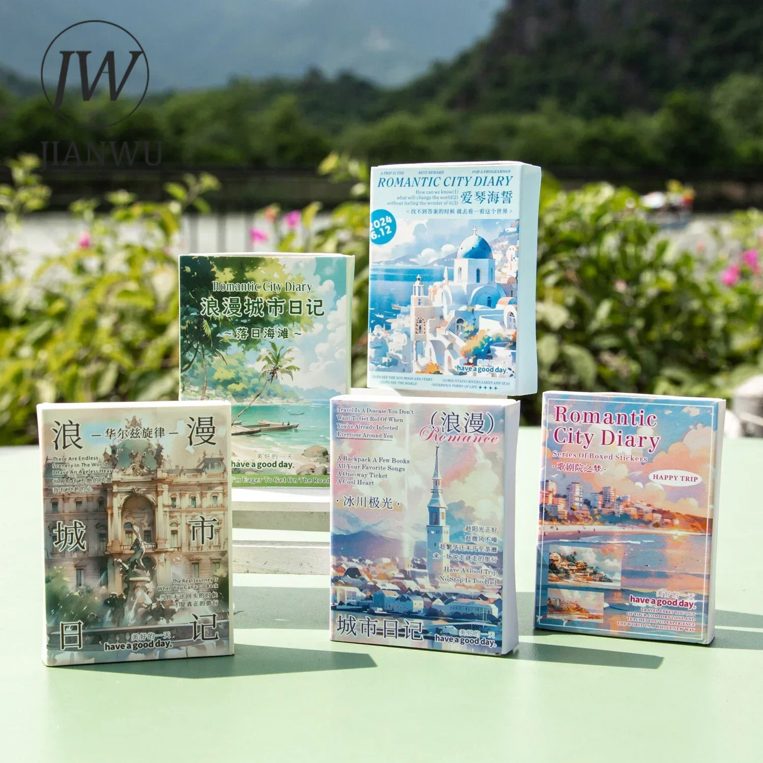 JIANWU Romantic City Diary Series Vintage Travel Landscaping Material Collage Boxed Sticker Creative DIY Journal Stationery