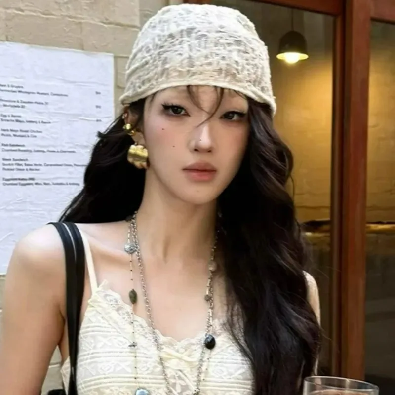 

Korean Style Y2K Spicy Girl Headscarf Beige Knitted Hairband Beanies for Women Autumn Fashion Travel Retro Pullover Scarf Gifts