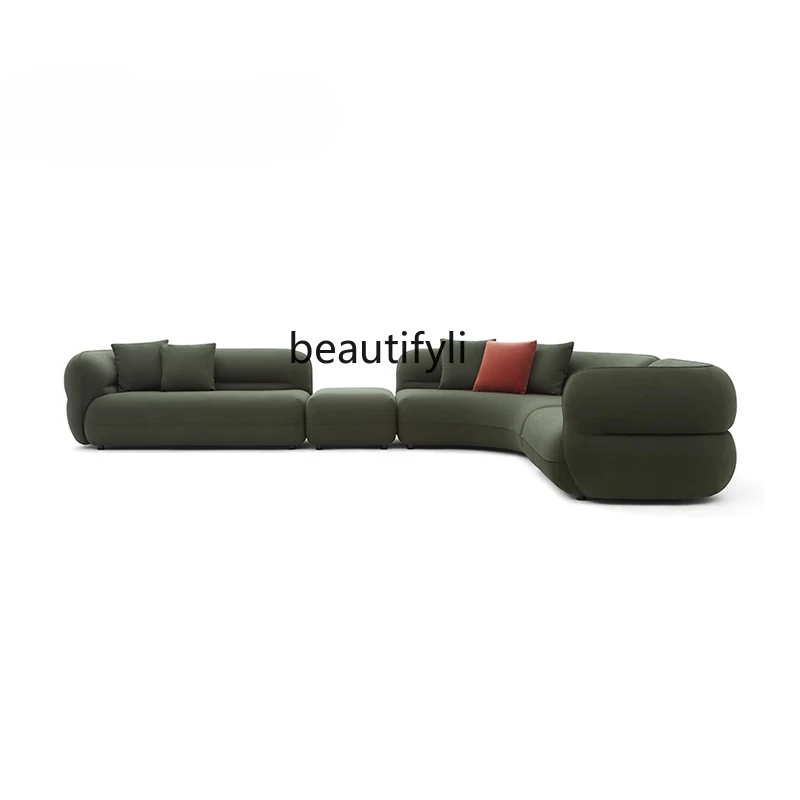 

Cream wind sofa living room high-end atmosphere, green module curved sofa