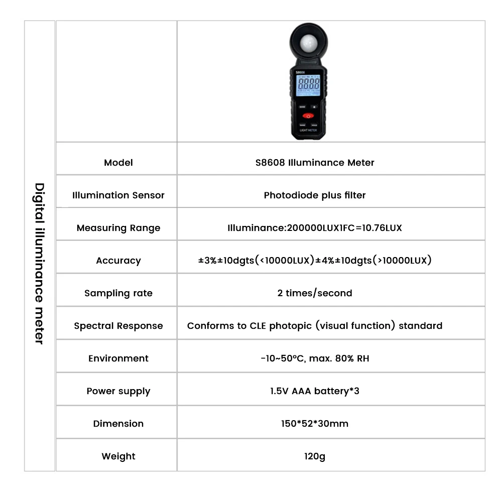 Luxmeter natężenie oświetlenia narzędzie pomiarowe fotometr cyfrowy miernik natężenia światła miernik 200 000 luksów