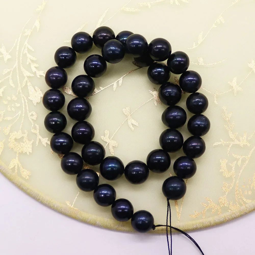 

9-10mm Black Round Dyed Natural Freshwater Pearls Straight-hole Beaded Pearls DIY Charm Necklaces Bracelets Jewelry Accessories
