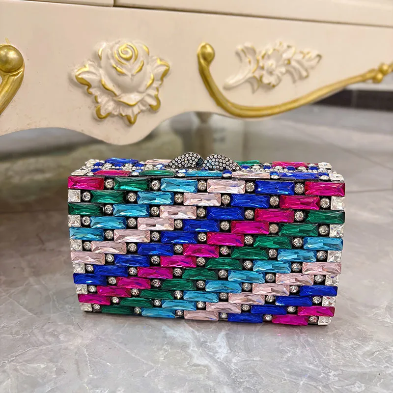 Female Blue Rhinestone Evening Bag Luxury Women Crystals Prom Clutch Lady Diamond Wedding Party Handbags Shoulder Bag Brand Bag view 2