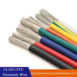 2/5/10M UL1015 Multi-stranded Electric Wire 24 22 20 18 16 14 12 10 8 AWG PVC Lamp Lighting Tinned Copper Cable DIY Line 600V