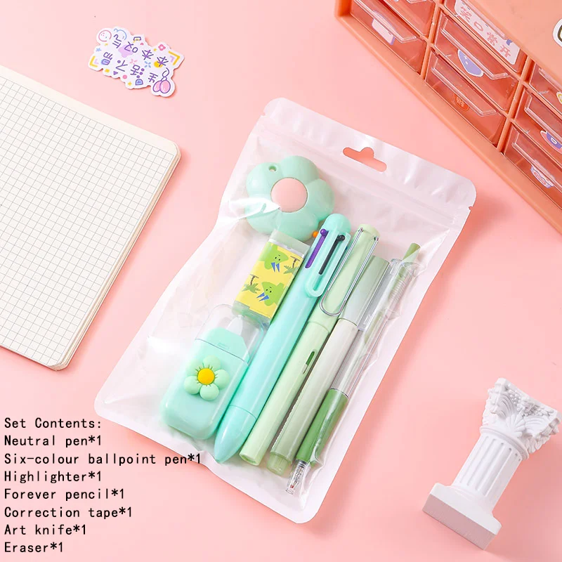 مجموعة قرطاسية مكونة من 7 قطع، عبوات هدايا عالية القيمة للطلاب، هدية تخرج مفتوحة، هدية رفيق قرطاسية التعلم