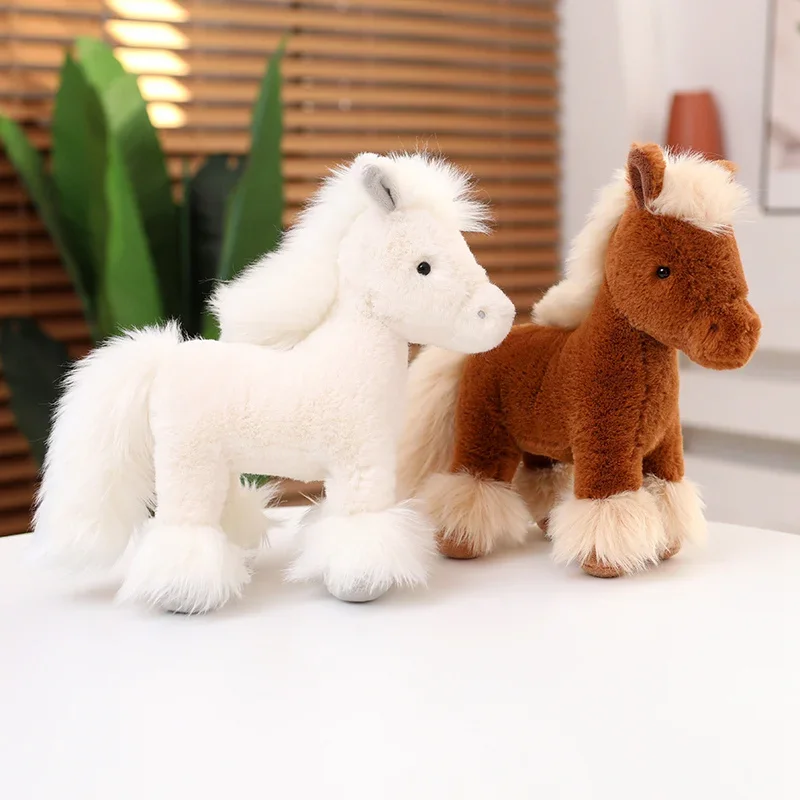 Simulation Cute Horse Plush Doll Brown White Long-Haired Animal Horse Plush Toy Home Decoration Birthday Gift For Boys Children