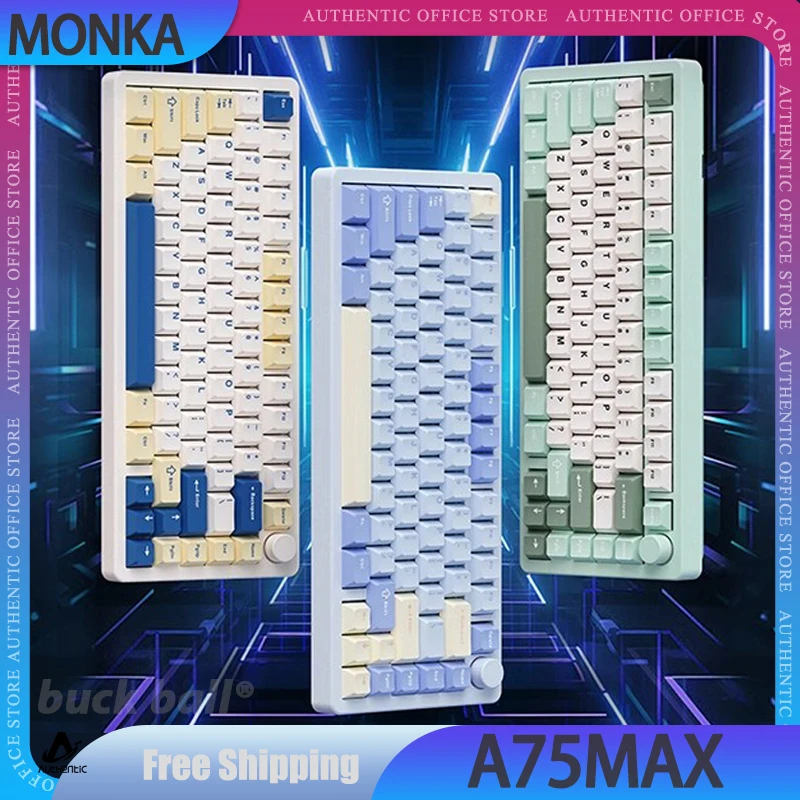 MONKA A75MAX Mechanical Gamer Keyboards 3Mode 2.4G Bluetooth Wireless Keyboard RGB Customize Gaming Keyboard For QMK/VIA Gifts