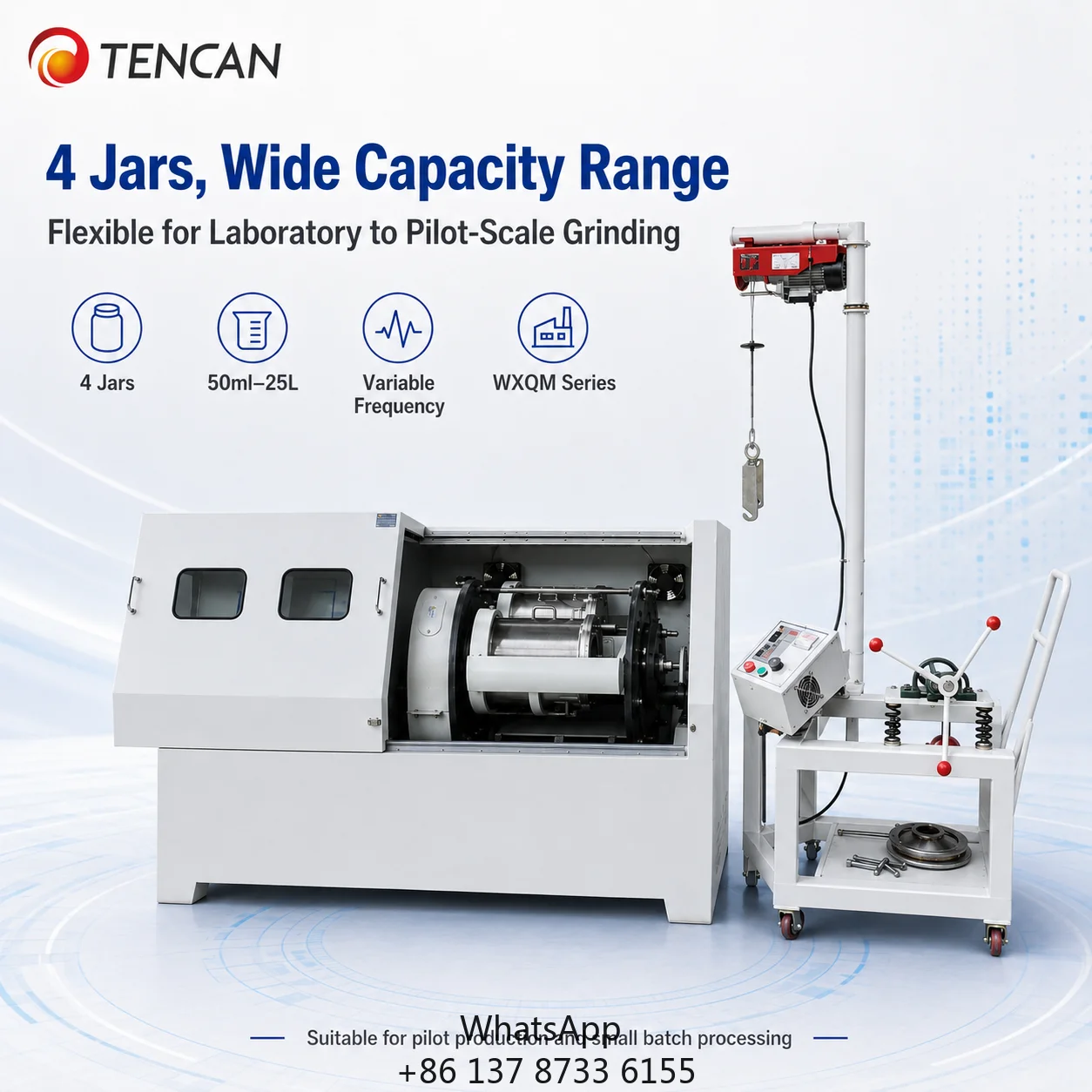 WXQM-60 Large Capacity Horizontal Planetary Ball Mill Motor For Food Processing MLCC Ferrite Powder Milling Scale-Up Trials (CE