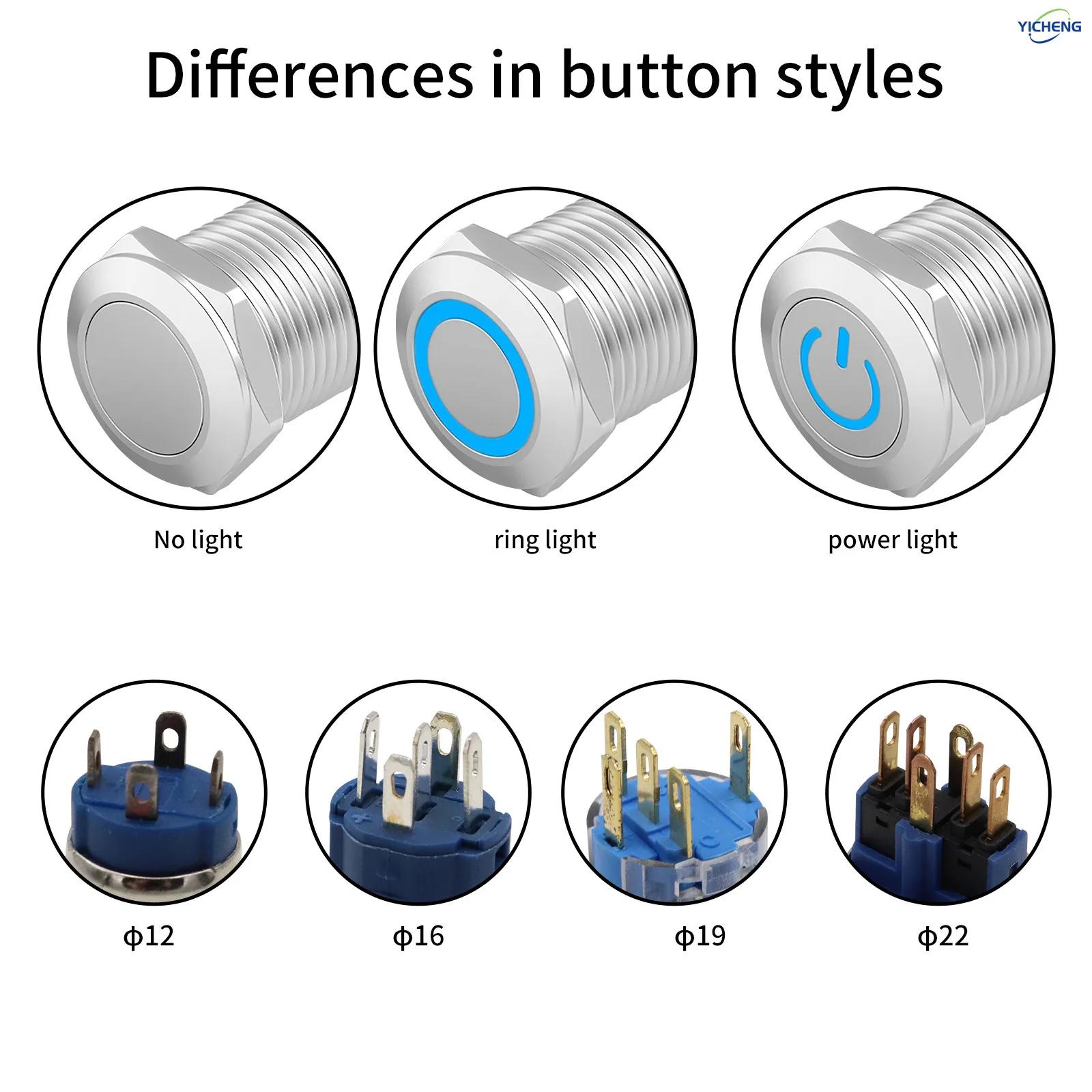 10 قطعة 16 مللي متر مفتاح زر من الفولاذ المقاوم للصدأ ، مقاوم للماء IP67 ، LED مصباح الجهد 3 فولت ~ 220 فولت اختياري التيار المتناوب/تيار مستمر. سلك المقبس