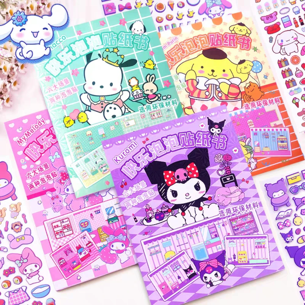 

Sanrio Hello Kitty Melody Bubble Sticker Book Anime Pompompurin Cinnamoroll Children'S Manual Decoration 3D Cute Stickers Gifts