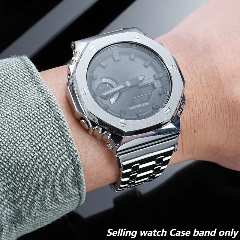 GA2100 Mod kit stainless steel case+strap For Casio G-SHOCK GA-2100 GA 2110 Modified Solid metal bezel watch band set with tools