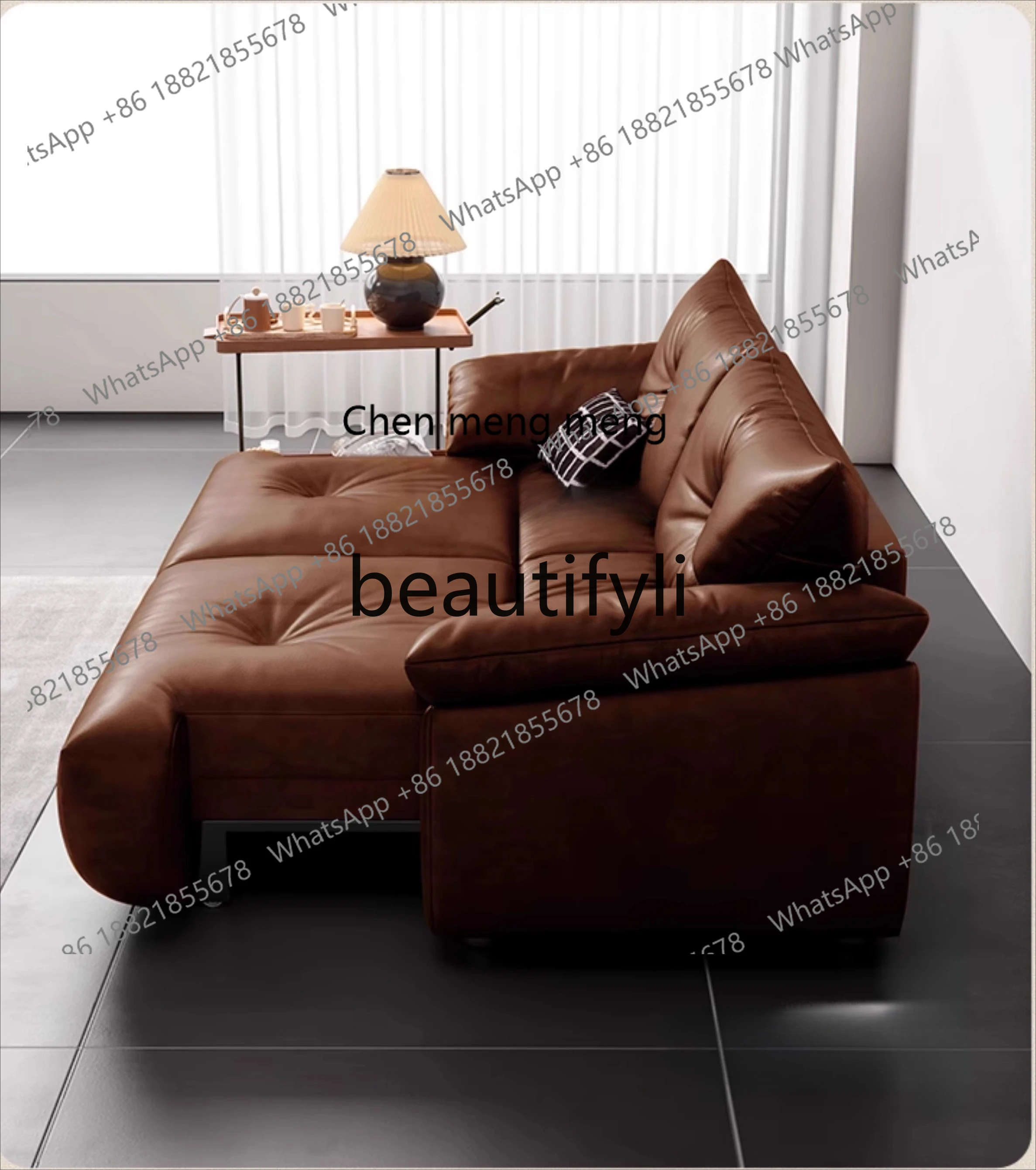 X Vintage Electric Sofa Living Room Adjustable Extendable High Back Function Oil Wax Leather Sofa Bed