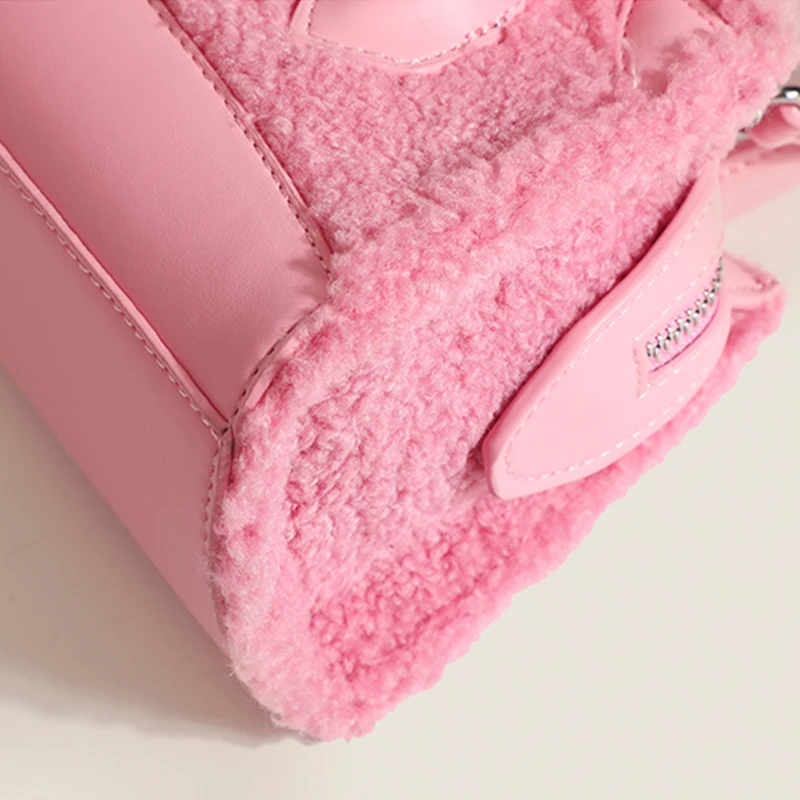 JIOMAY-Bolso de mano portátil para mujer, bolsa de felpa bonita, de lujo, versátil, a bajo precio, Color sólido, 2024