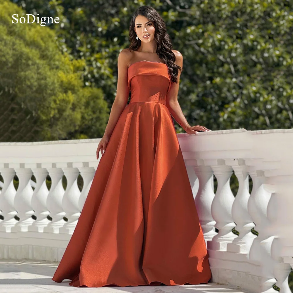 

SoDigne Элегантные атласные вечерние платья трапециевидной формы без бретелек без рукавов Вечернее платье для торжественных случаев Пром платья по индивидуальному заказу