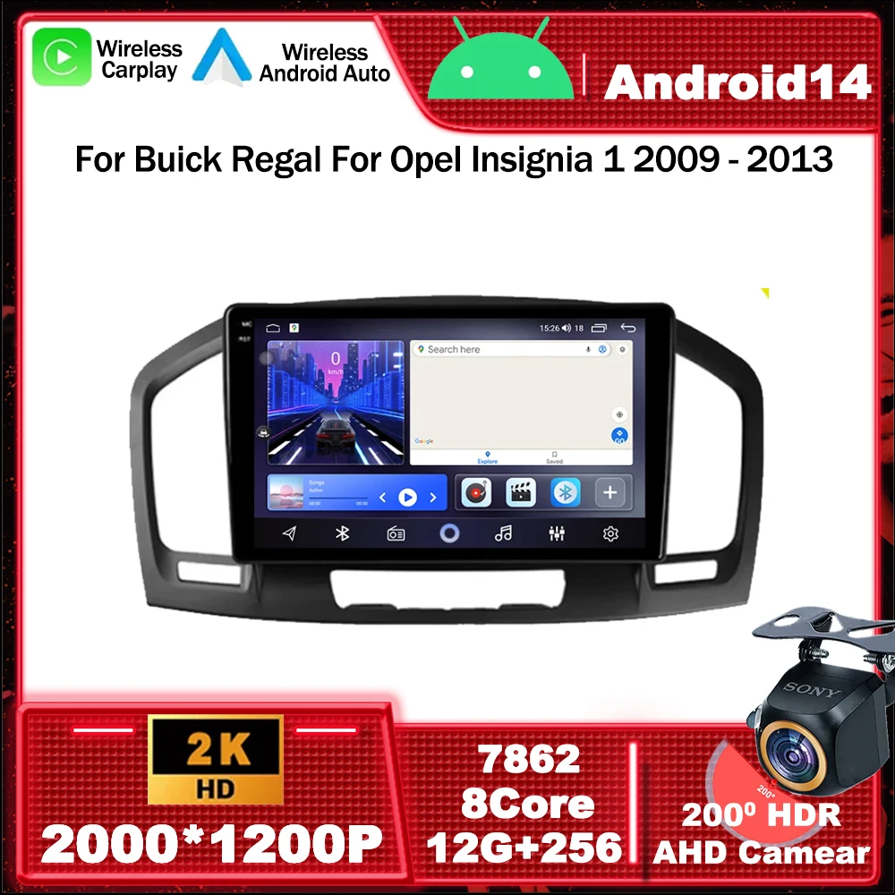 Android 14 Car Radio Multimedia Video Player Navigation GPS For Buick Regal For Opel Insignia 1 2009 - 2013 WIFI BT QLED Screen