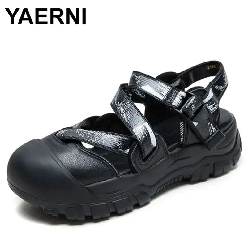 

Лето 2023, новые сандалии с круглым носком на толстой подошве для отдыха, дышащая повседневная женская обувь на мелком липучке