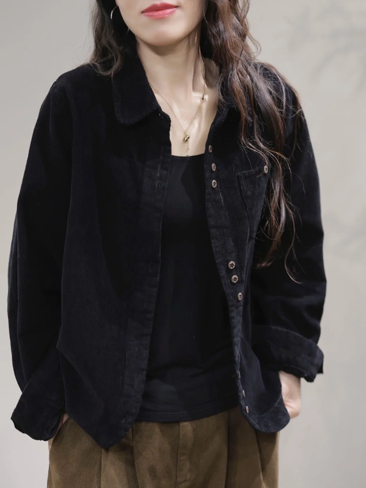 春のファション カジュアル レディース ベルベットコート アーティスティック スリーブ ロングスリーブ カラー レギュラーフィット 通勤 スリーブ 無地