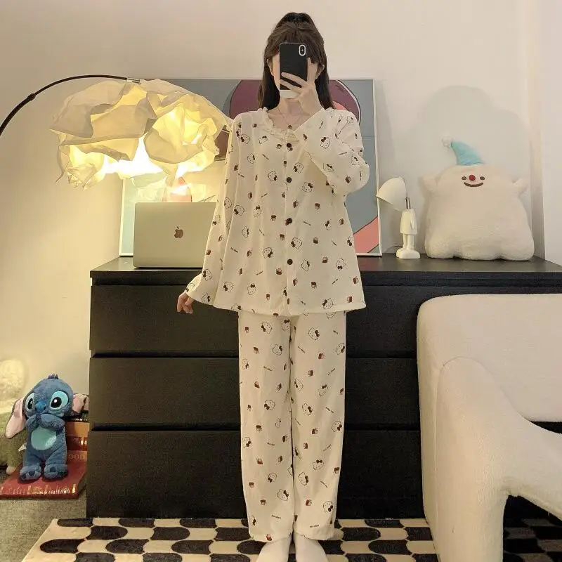 2 قطعة/المجموعة الفتاة القطن بيجامة المدمج في الصدرية ملابس خارجية ربيع الخريف كيتي القط جمع ملابس المنزل المتسكعون