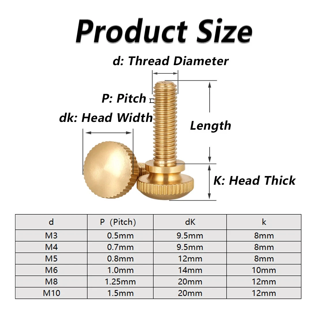 

2/5/10pcs M3 M4 M5 M6 M8 M10 Brass Knurled Thumb Screws Hand Grip Knob Bolts High-type Hand Grip Knob Bolts Length 5/6/8/10~50mm