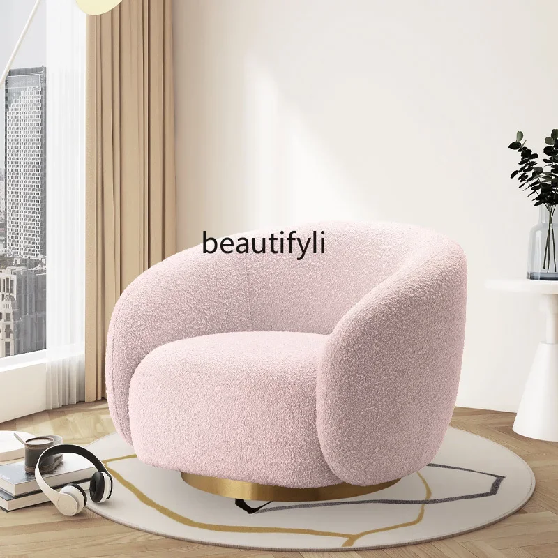 

Nordic light luxury sofa chair cafe hotel single, sofa lamb wool rotating negotiation sofa chair