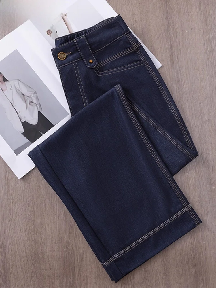

Thin Ice Silk Wide Leg Jeans Women's Summer New High Waist Slim Straight Long Pants Casual Style Zipper Closure Loose Fit