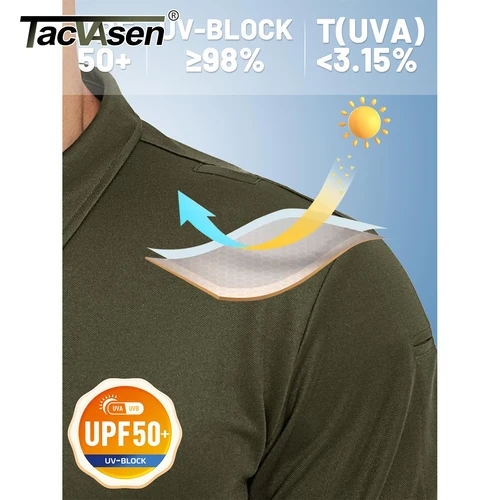 Imagen 2 del producto TACVASEN-Polo ligero UPF 50+ para hombre, Polo de rendimiento SPF de secado rápido de verano, camisetas de manga corta para trabajo solar, Golf y pesca