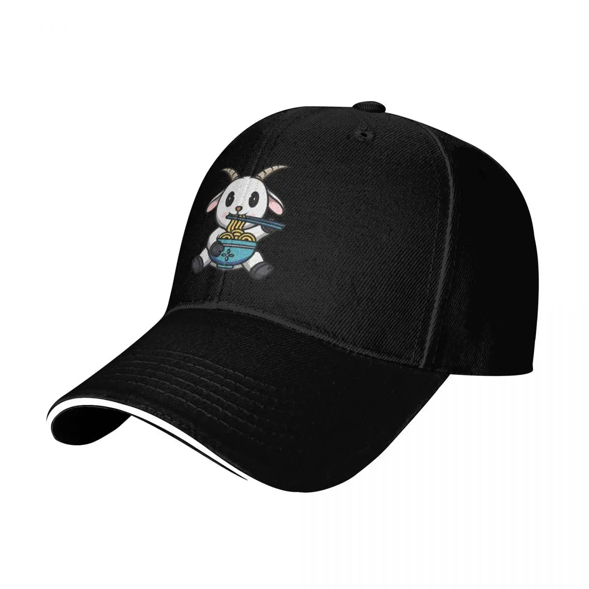 Cute Goat Eating Ramen Baseball Cap Moisture Wicking Quick Dry Curved Brim Classic Fit Low Profile Unstructured