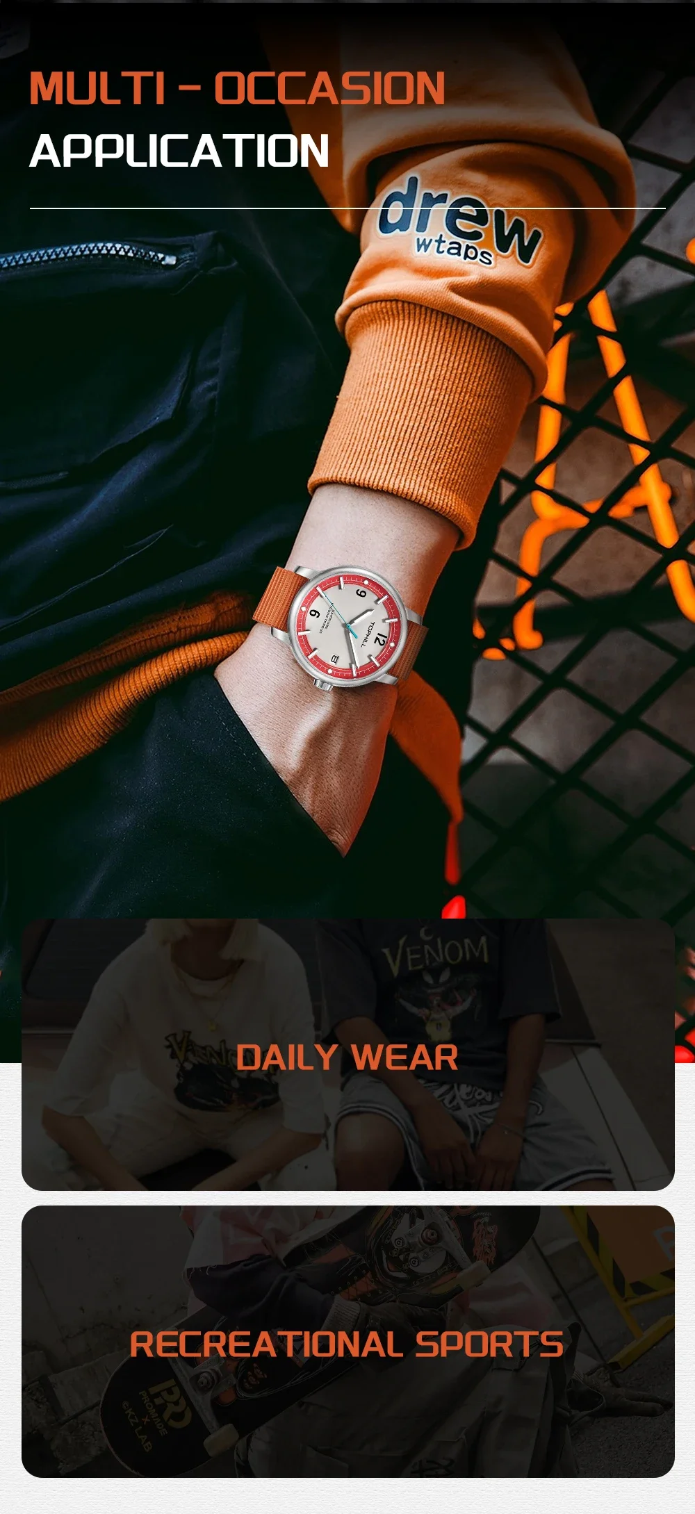 TOPHILL Luxury Mens Watch Sapphire Mirror Waterproof Date Business Wristwatch Style Watch For Men 42mm Stainless steel Reloj