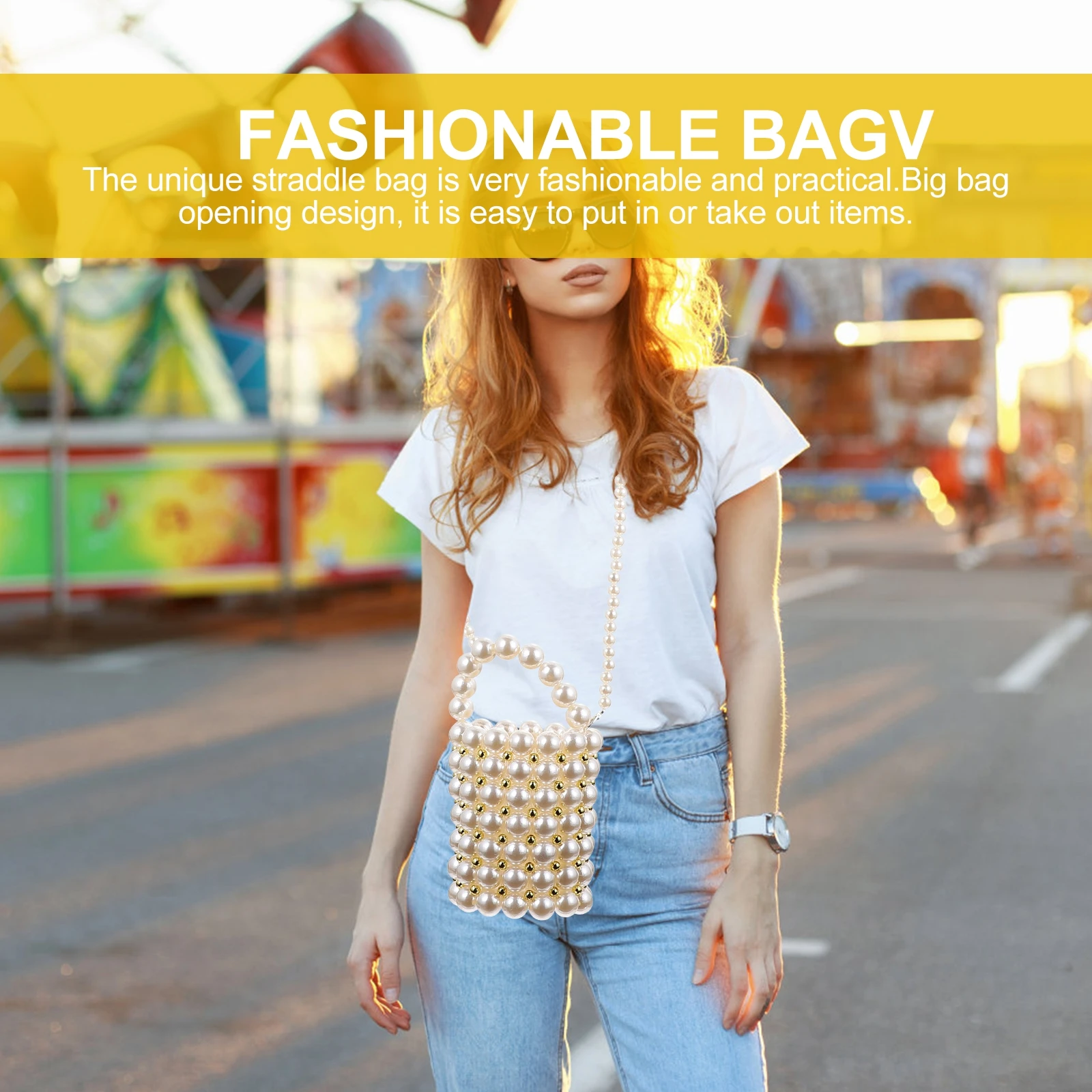 

Pearl Bucket Bag Elegant Sling Moderate Capacity Stylish Single Shoulder Fashion Women Tote Unique Storage Pouch ABS Large