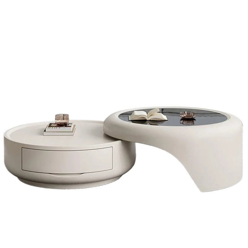 شقة حديثة طاولة قهوة زجاجية مستديرة حديثة لوحة خشبية بسيطة أثاث غرفة المعيشة المنزلية