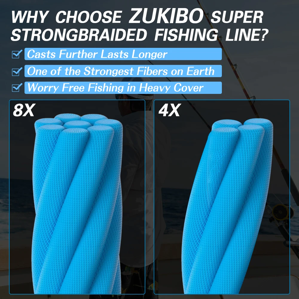 ZUKIBO Trenzado PE 8 hebras – Línea multicolor super fuerte pesca - imagen 4