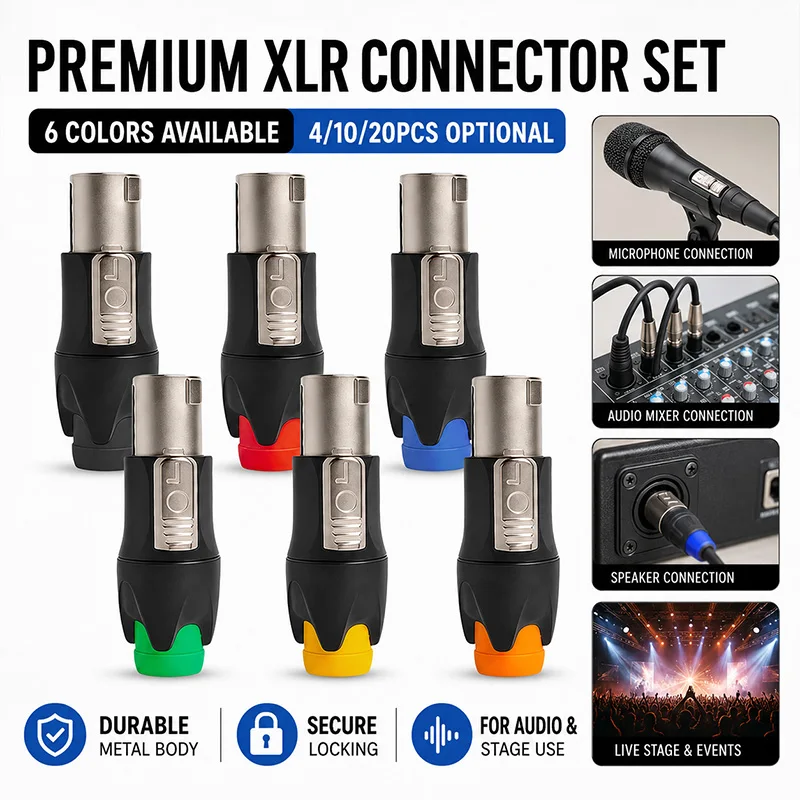 JT3005 3 Pin XLR Male Female Connector 6 Color Set 4 10 20PCS Audio Microphone Cable Plug Socket Adapter Stage Lighting DJ Pro