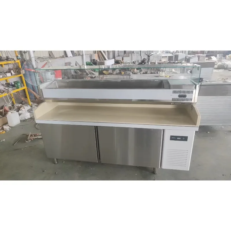 Food Grade Salad Bar Refrigerator with Wheels, Refrigerated Prep Table for Fast Food Restaurant Topping Holding - view 5