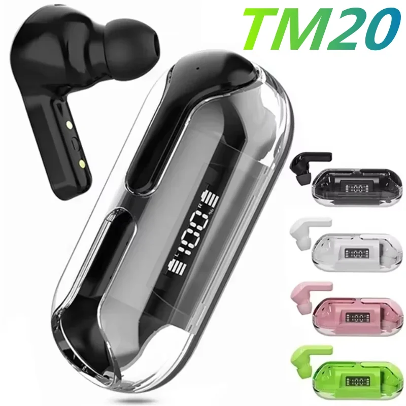 TM20 Headphones Earbuds Bluetooth Earphones Wireless Headset Wholesale New Women Sport Men Smart Display Stereo Microphone