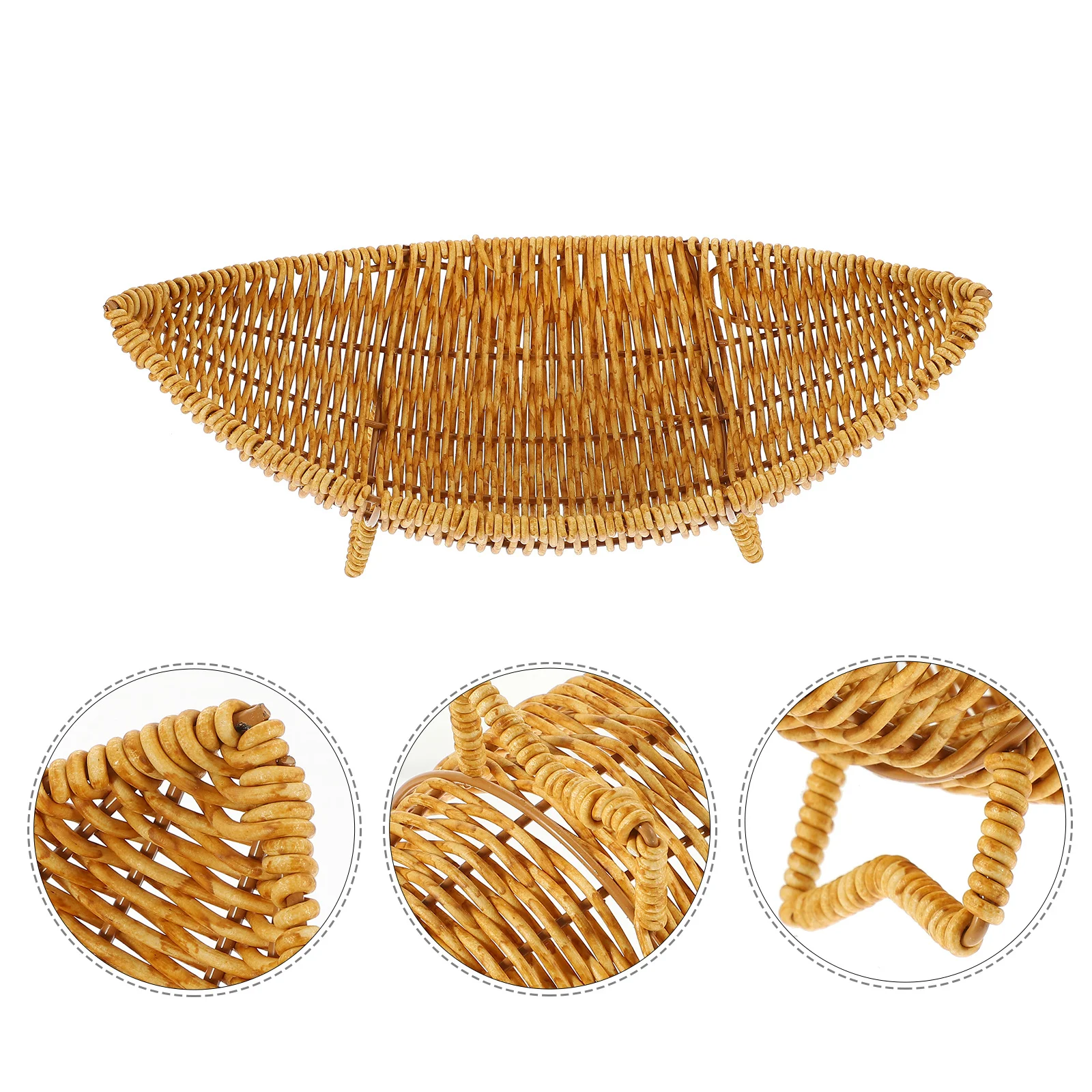 

Imitation Rattan Fruit Basket Serving Tray Vegetable Egg Holder Decorative Storage Basket for Kitchen Living Room Household
