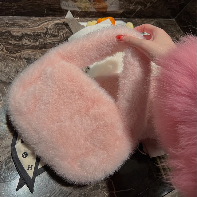 Fashion Plush Imitation Fur Handbag with Fury Texture Cute Single Shoulder Small Square Bag Sweet Versatile Girl Underarm Bag