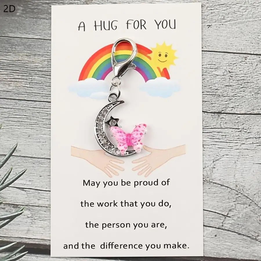 1/5/10/20/50/100pcs /s Colorful Moon Butterfly Keychain with Pocket Hug Card, Inspirational Gift for Bag Decoration, Key Pendant