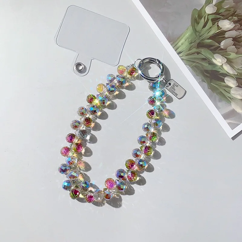 Crystal beads phone case chain short lanyard strap clip key chain Multiple color accessories