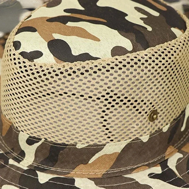 Sombrero de pesca al aire libre ala ancha hombre gorra de pesca de malla transpirable sombreros de playa camuflaje sol protección UV sombra sombrero Garder sombrero
