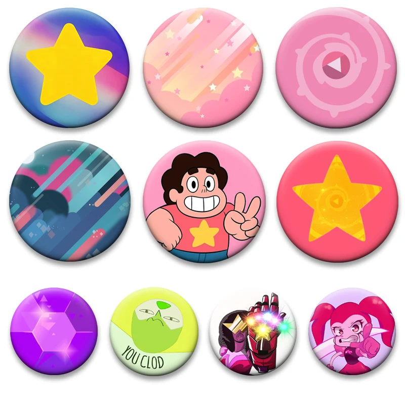 Pin de Botón de Anime Steven Universe, Insignia de Dibujos Animados de Granate, Amatista, Perla, Broches Redondos de Moda para Mochila, Accesorio de Joyería, Regalo