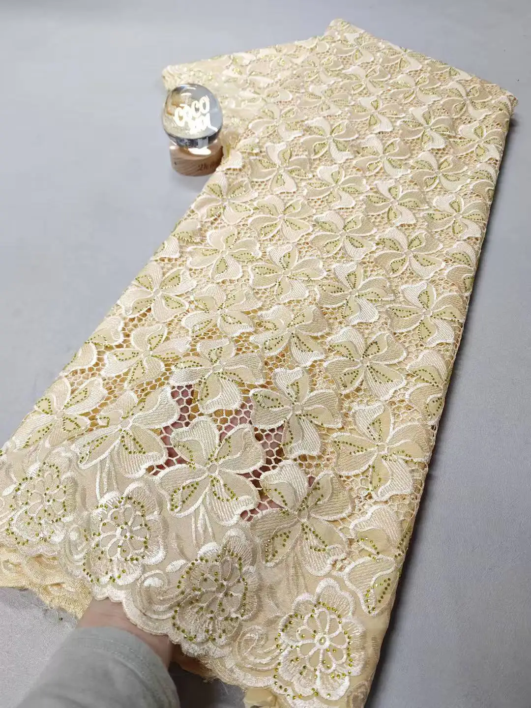 

Africa Nigerian Sequins Cotton Embroidery Lace Fabric, Tulle Wedding Party Dress, High Quality, 5Yards, 2026, Chiffon, XL168