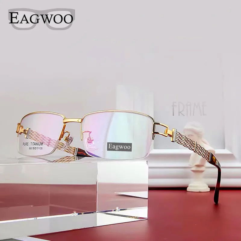 Pure Titanium Eyeglasses Designed High Grade Optical Frame Prescription Spectacle Half Rim Glasses Wide Face High Grade Light