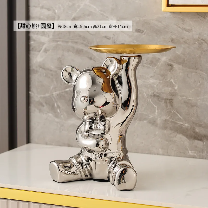Creative Home Decoration Ceramic Color Plated Bear Storage Box Home Living Room Desktop Tray Decoration Statue Money Box Jewelry