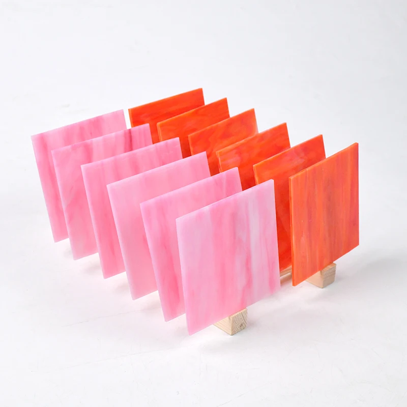 

12pcs 4X4in stained glass pieces, pink glass pieces, orange red glass pieces, DIY handicraft materials, mosaic glass