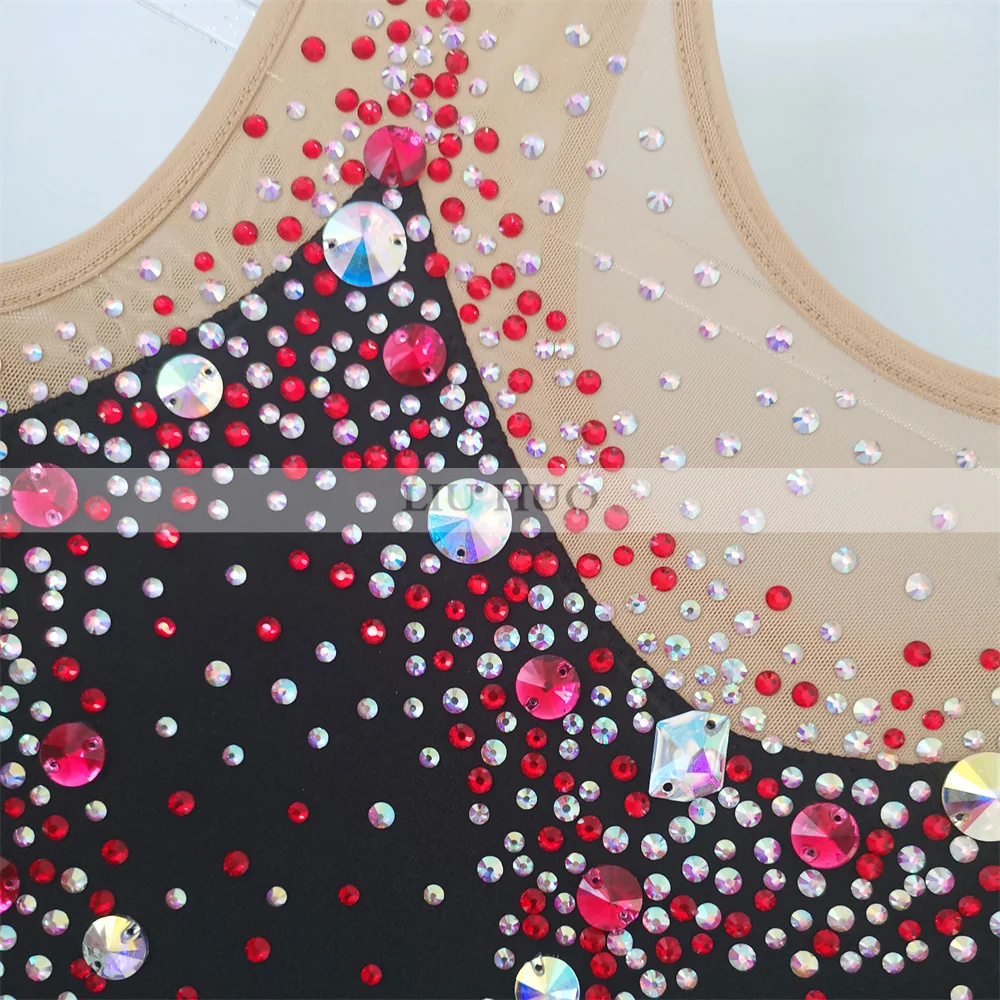 LIUHUO 사용자 정의 여자 소녀 의상 성능 리듬 체조 레오타드 경쟁 아이스 스케이트 복장 현대 블랙 레드 키즈