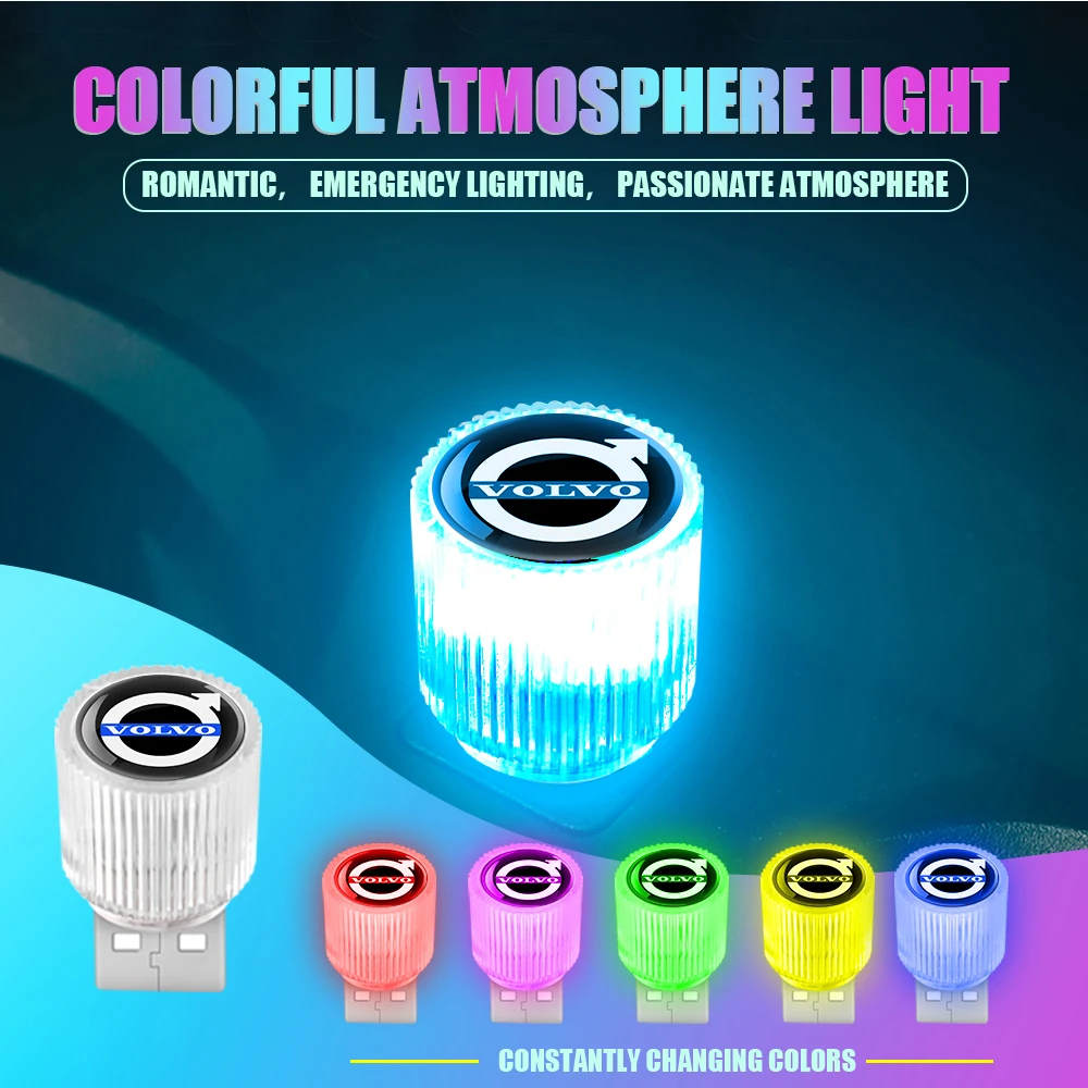 2pc Car Mini USB LED Interior Ambient Light Color-changing Accessories for Volvo V40 V50 S40 S80 XC60 S90 XC90 S60 XC40 T6 AWD