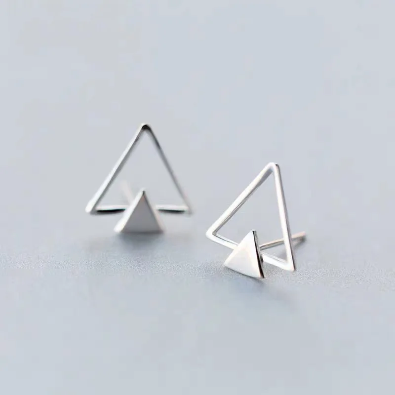 925 Silver Plated Hollow Triangle Stud Earrings For Women Girls Party Birthday Jewelry eh134